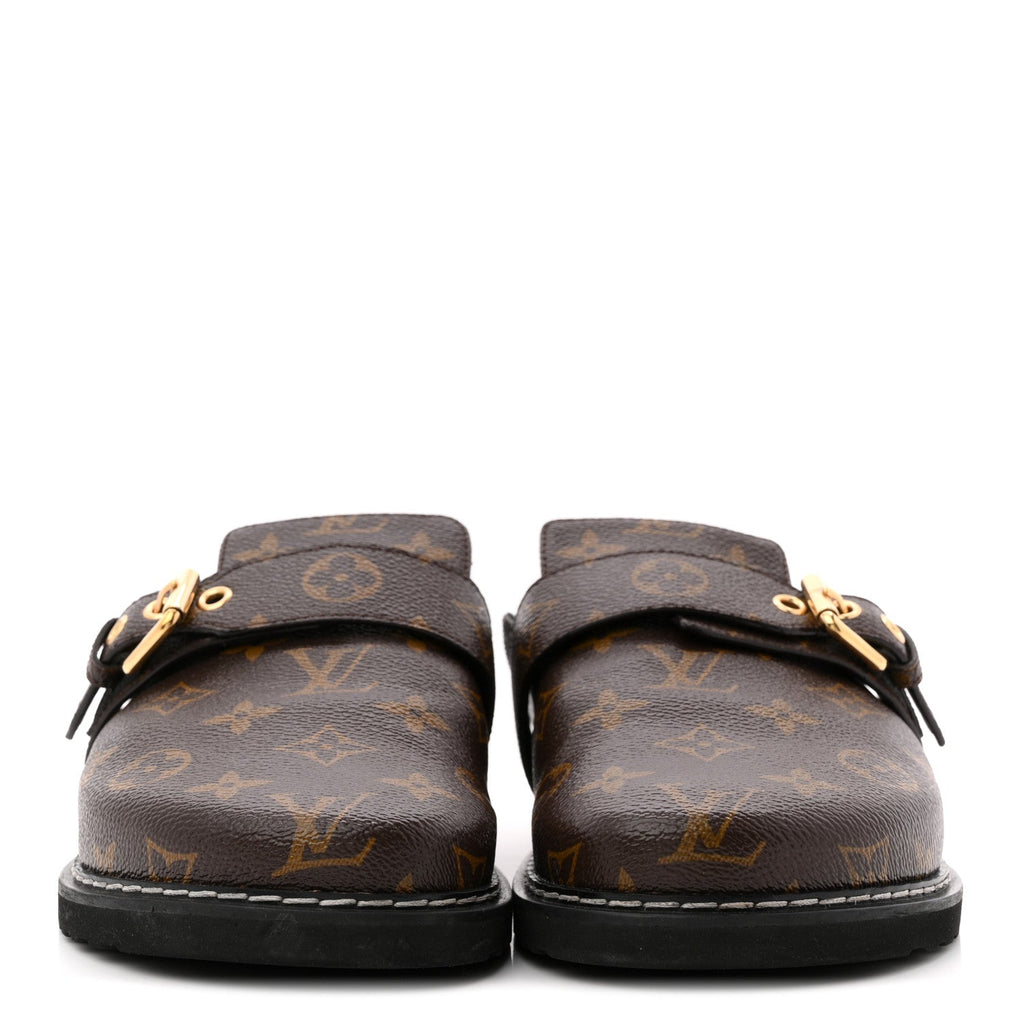 PATENT MONOGRAM WOMENS COSY FLAT COMFORT CLOG MULES BROWN