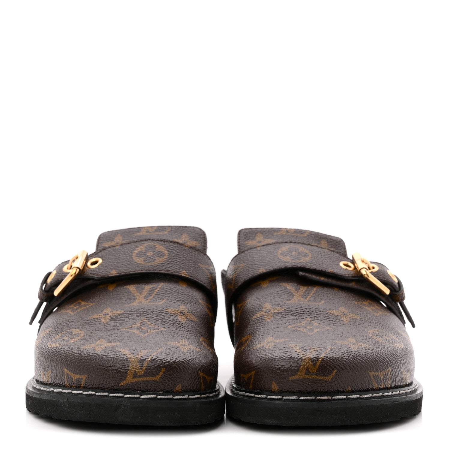 PATENT MONOGRAM WOMENS COSY FLAT COMFORT CLOG MULES BROWN
