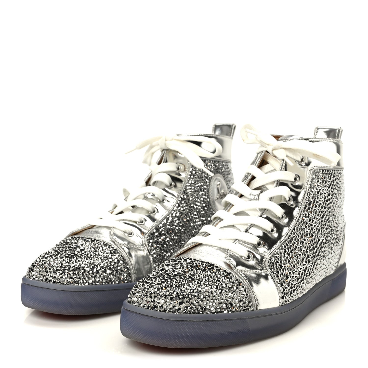 LAMINATED NAPPA FROZEN STRASS MENS LOUIS ORLATO FLAT SNEAKERS SILVER
