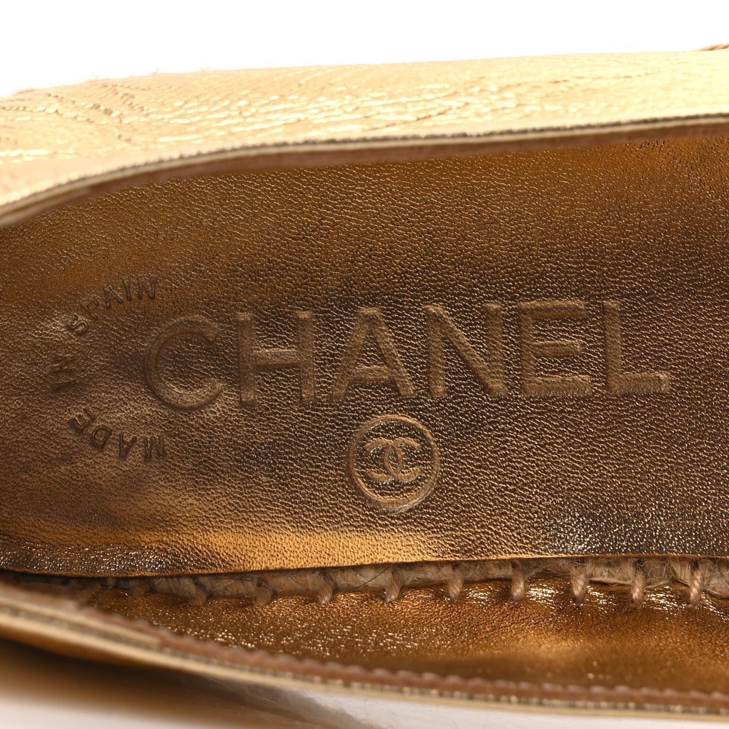 LAMINATED LAMBSKIN GROSGRAIN CC ESPADRILLES GOLD BLACK