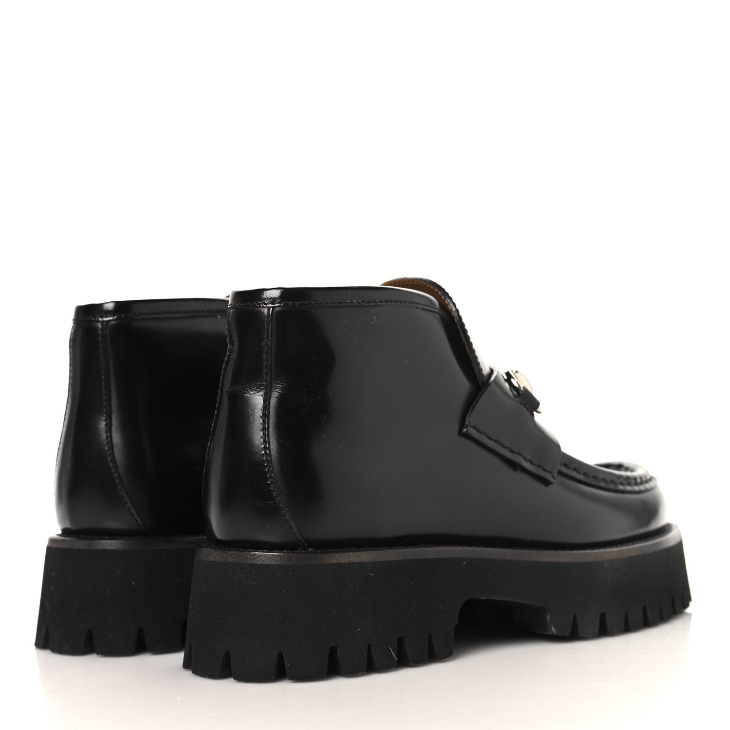 CORDOVAN LUX WOMENS HORSEBIT PLATFORM ANKLE BOOTS BLACK