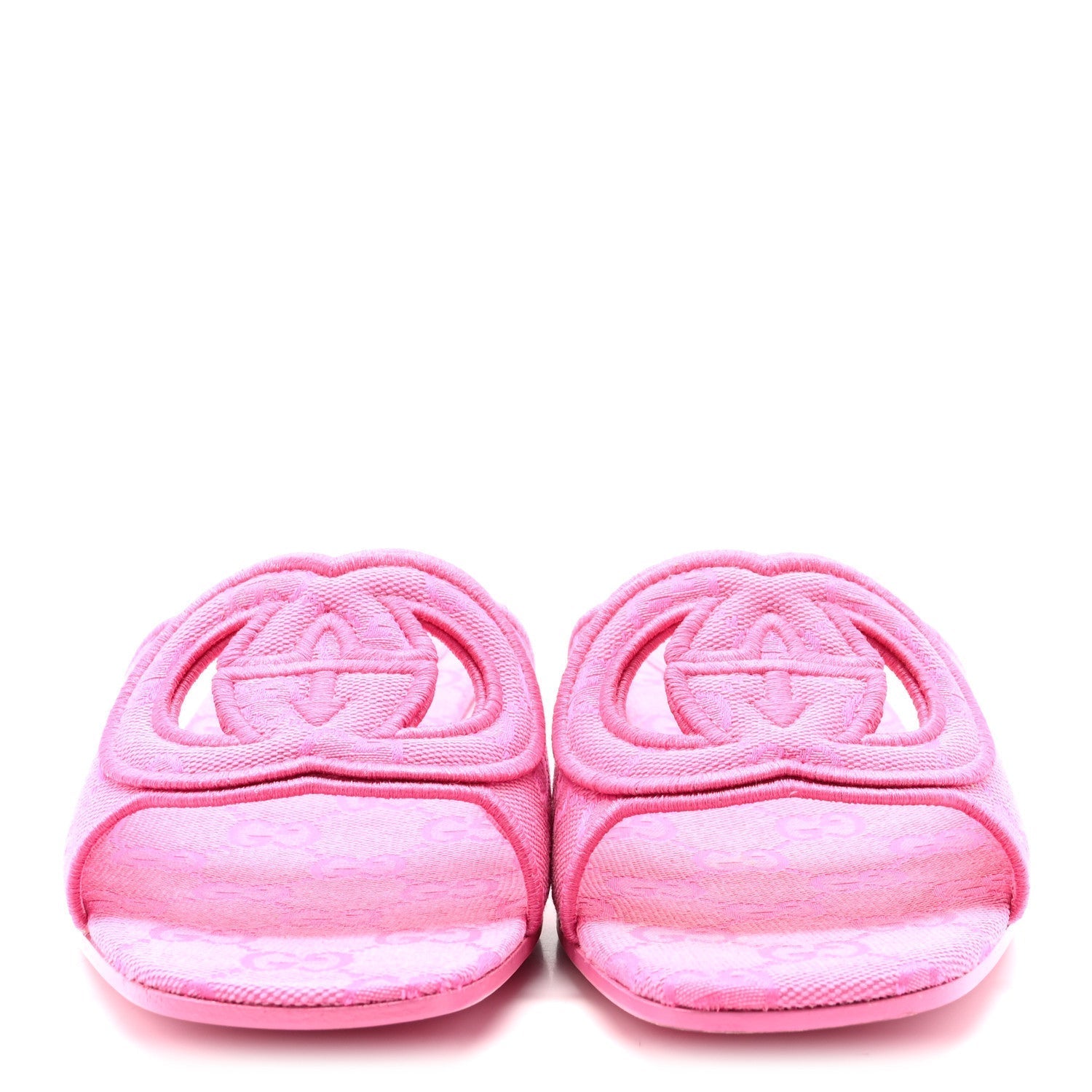 CANVAS INTERLOCKING G WOMENS SLIDE SANDALS BLOSSOM ROSE