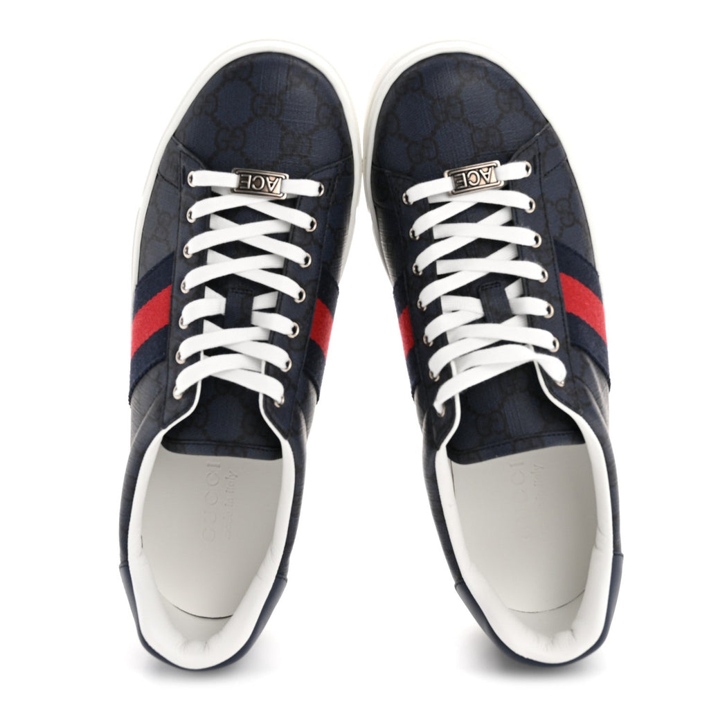 GG SUPREME MONOGRAM WEB MENS NEW ACE SNEAKERS DARK BLUE