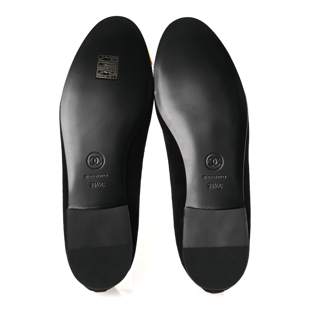 SUEDE CRACKLED LAMINATED CALFSKIN CAP TOE BALLERINA FLATS BLACK GOLD