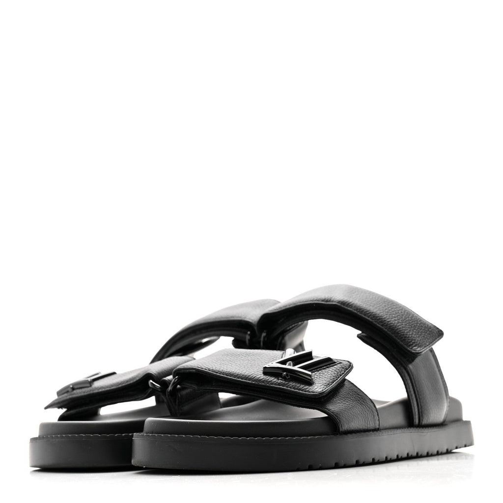 GRAINED CALFSKIN SUNSET COMFORT FLAT SANDALS BLACK