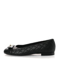 CALFSKIN LAMBSKIN QUILTED CC CAP TOE BALLERINA FLATS BLACK