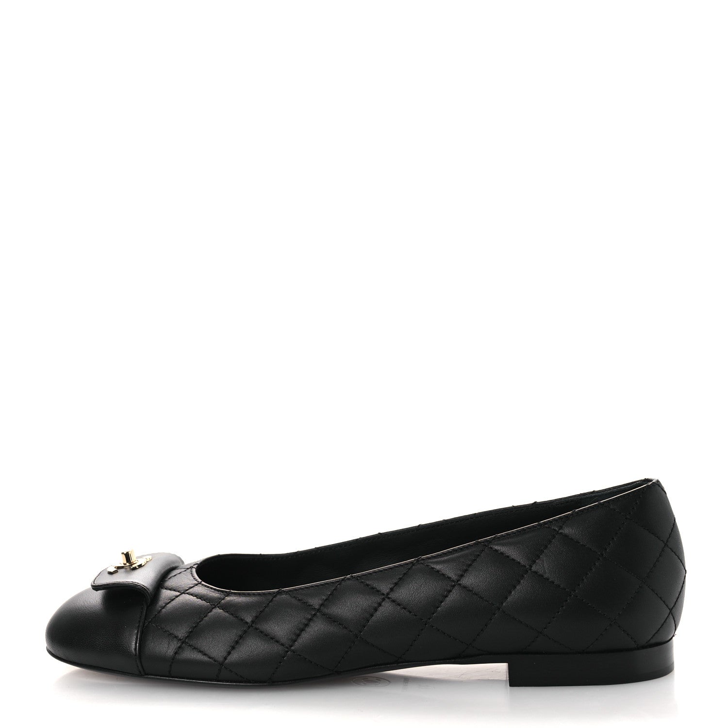 CALFSKIN LAMBSKIN QUILTED CC CAP TOE BALLERINA FLATS BLACK
