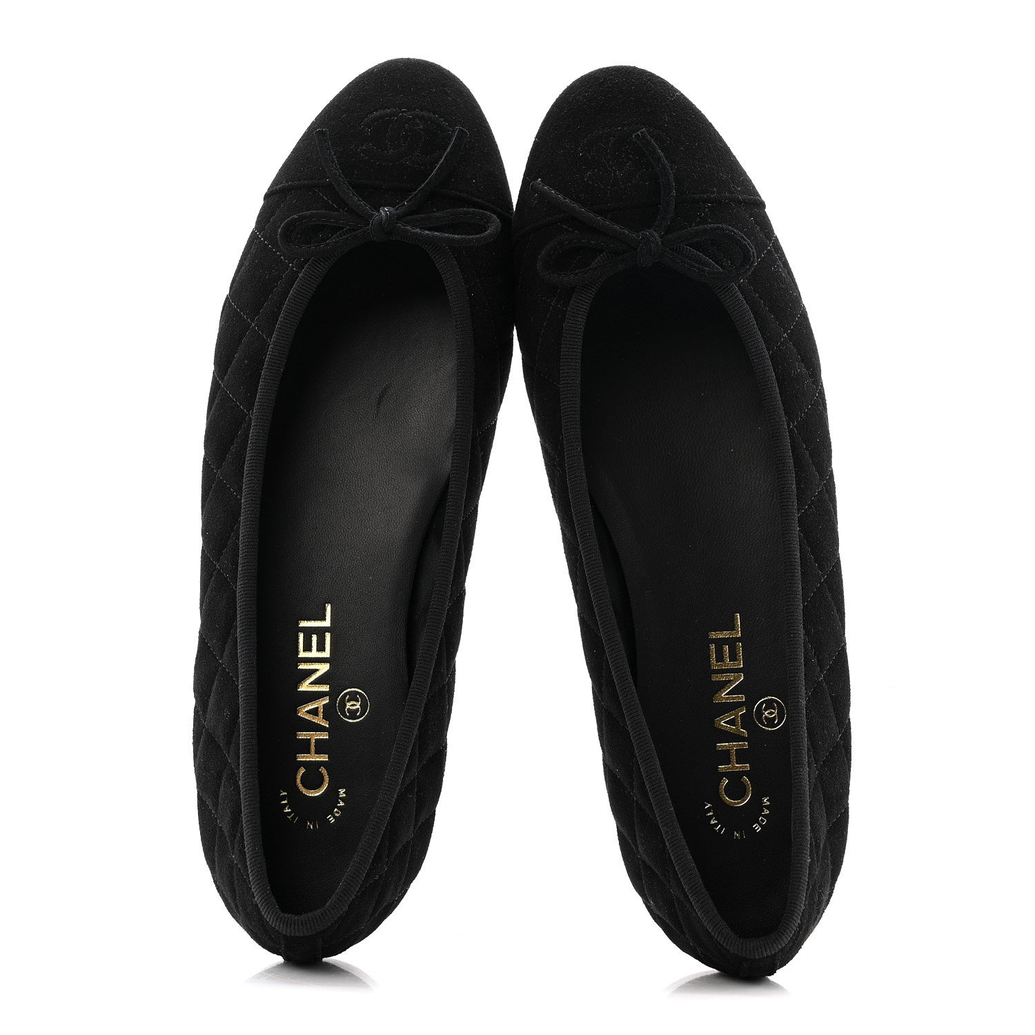 SUEDE QUILTED CAP TOE CC BALLERINA FLATS BLACK