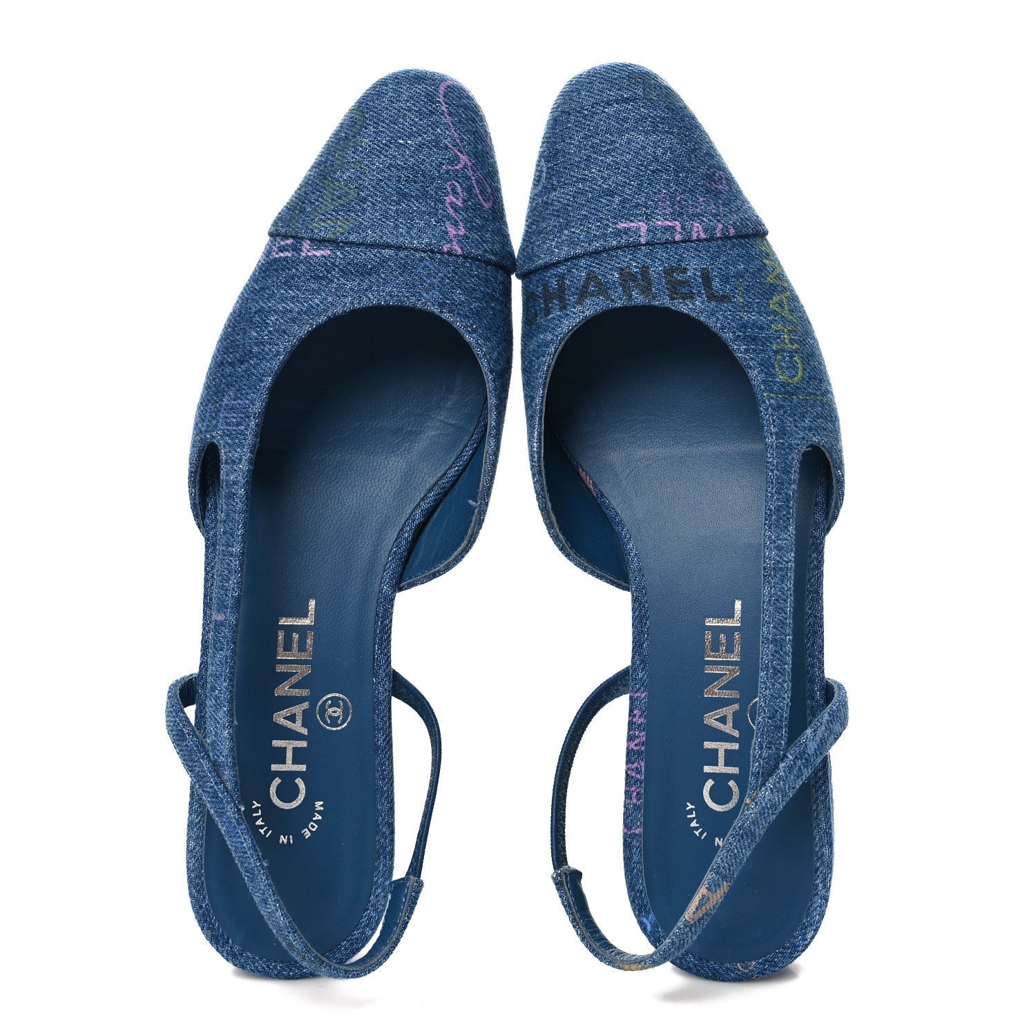 DENIM PRINTED DENIM MOOD CAP TOE CC SLINGBACK FLATS LIGHT BLUE MULTICOLOR