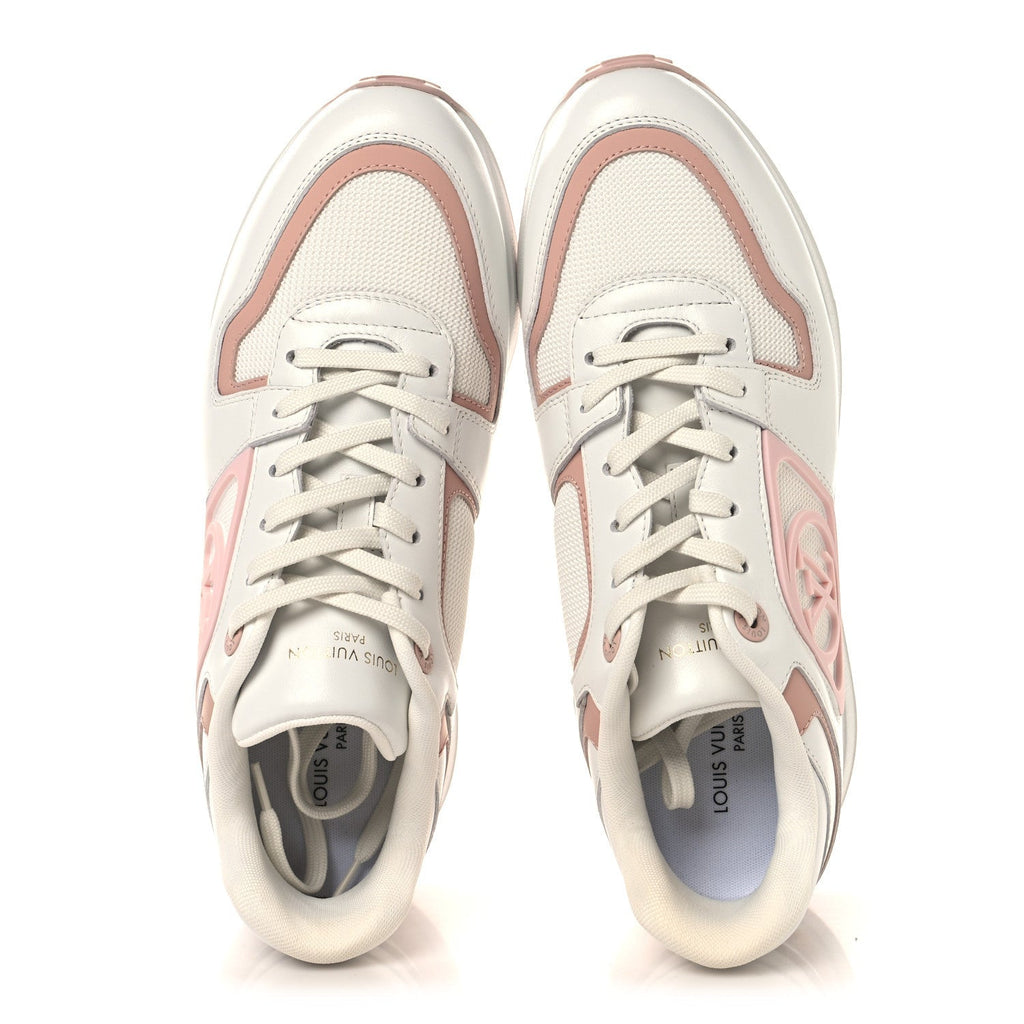 LOUIS VUITTON MIX MATERIALS SUEDE CALFSKIN RUN SNEAKERS WHITE & PINK