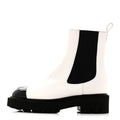 PATENT CALFSKIN CAP TOE CC ANKLE BOOTS WHITE BLACK