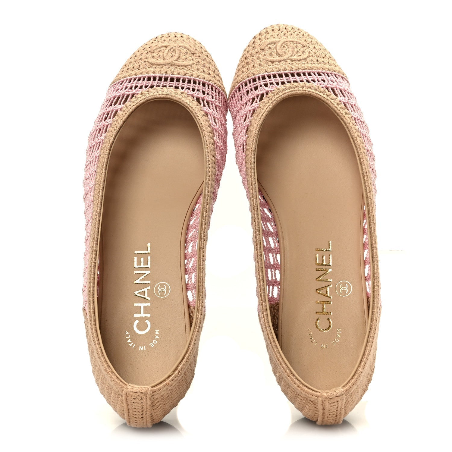 RAFFIA CAP TOE BALLERINA FLATS PINK BEIGE