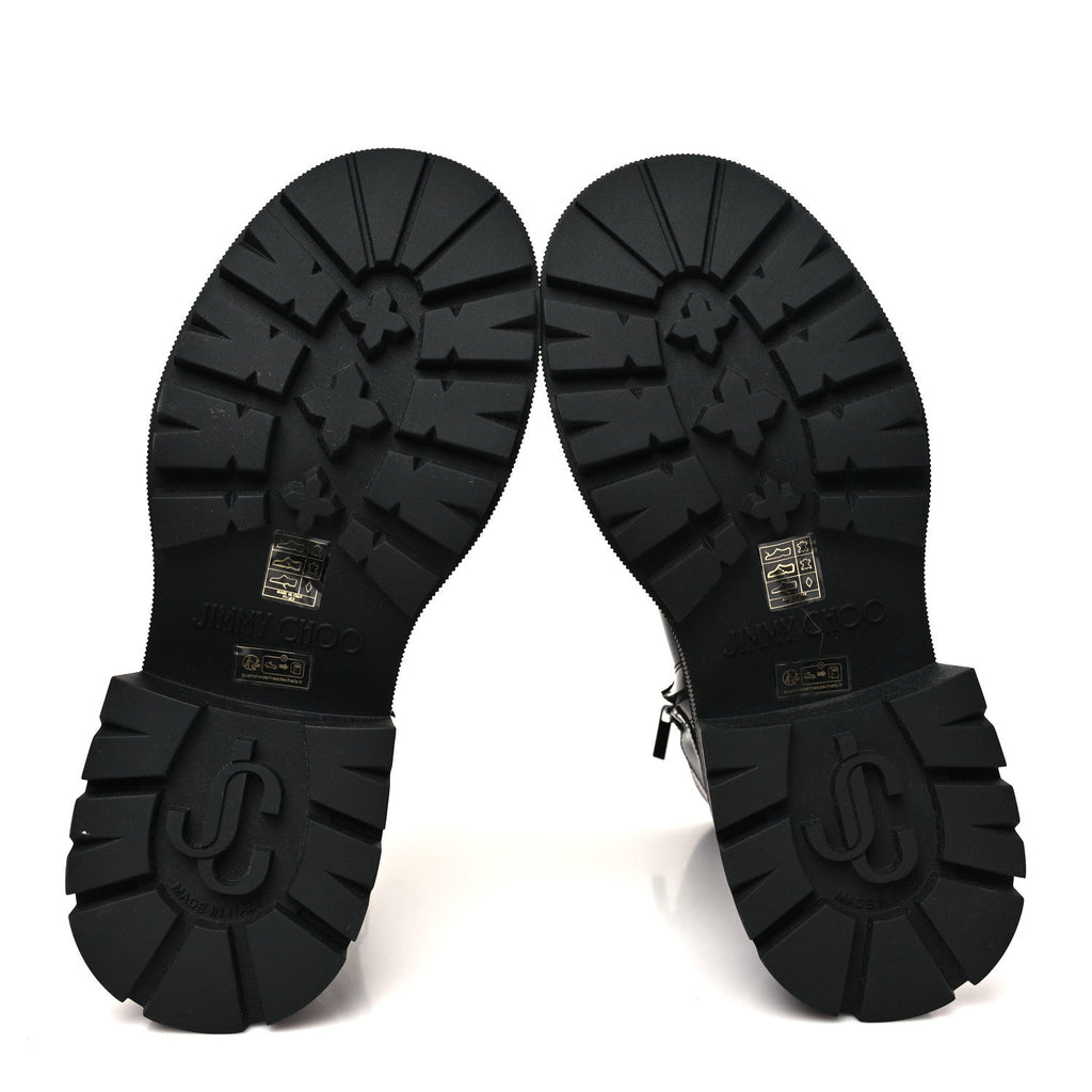 CALFSKIN CONNY FLAT COMBAT BOOTS BLACK