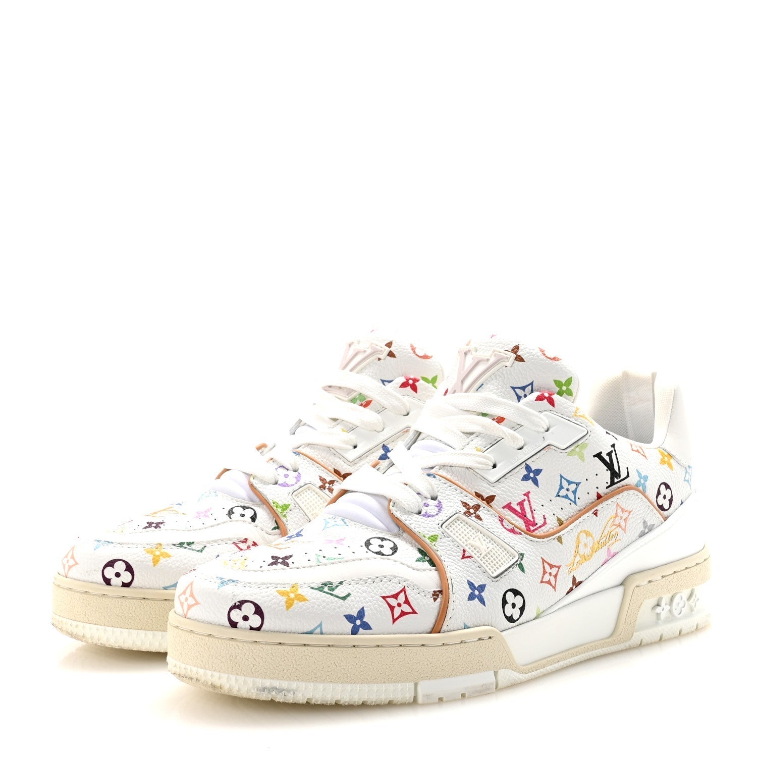 LV X TM CALFSKIN MONOGRAM MULTICOLOR WOMENS LV TRAINER SNEAKERS WHITE