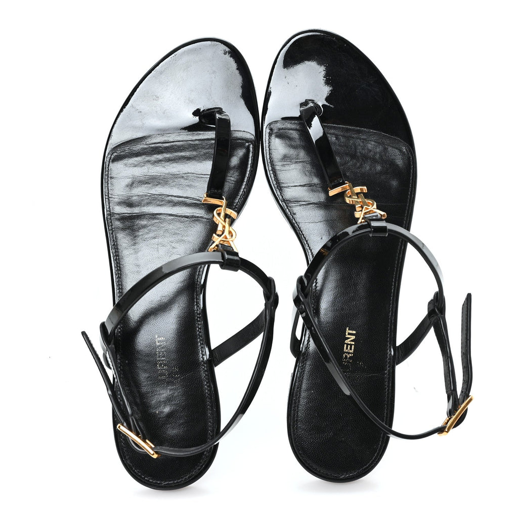 PATENT CALFSKIN CASSANDRA MONOGRAM SANDALS BLACK