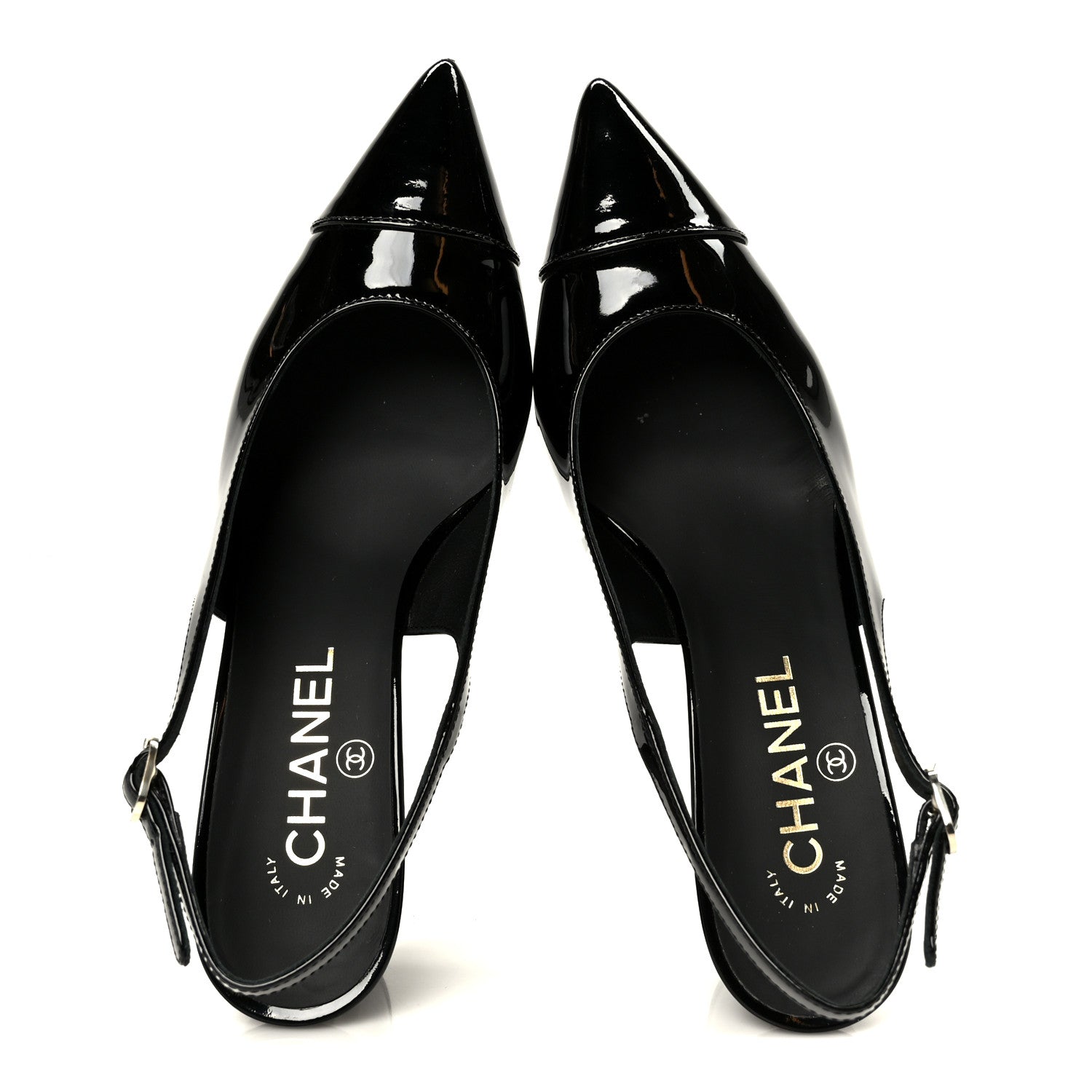 PATENT CALFSKIN CAP TOE CC SLINGBACK PUMPS BLACK