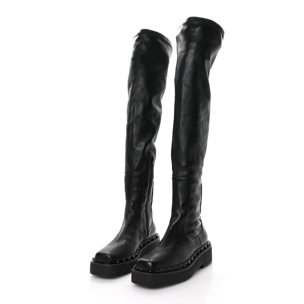 CALFSKIN ROCKSTUD M-WAY OVER THE KNEE BOOTS BLACK
