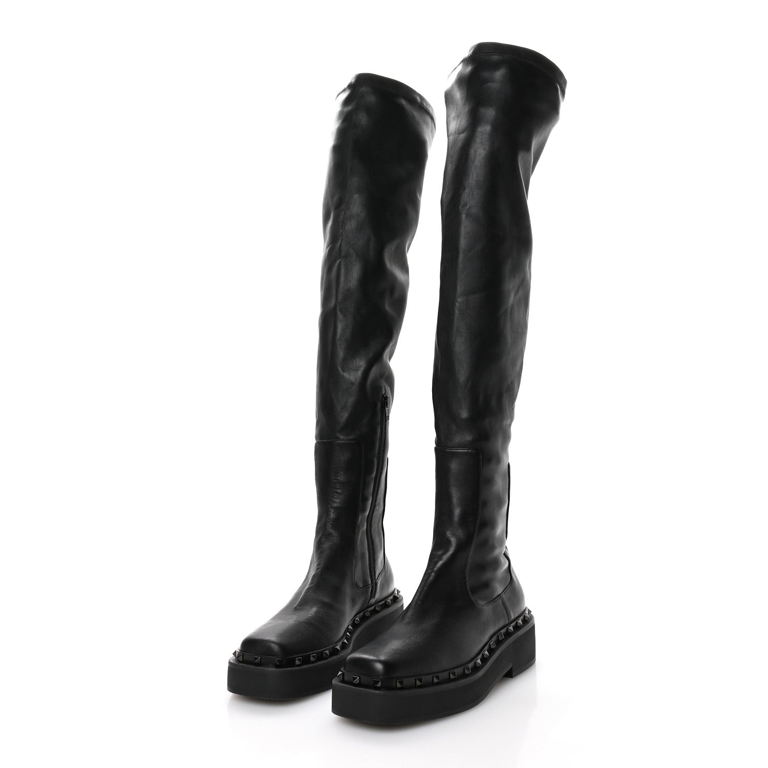 CALFSKIN ROCKSTUD M-WAY OVER THE KNEE BOOTS BLACK