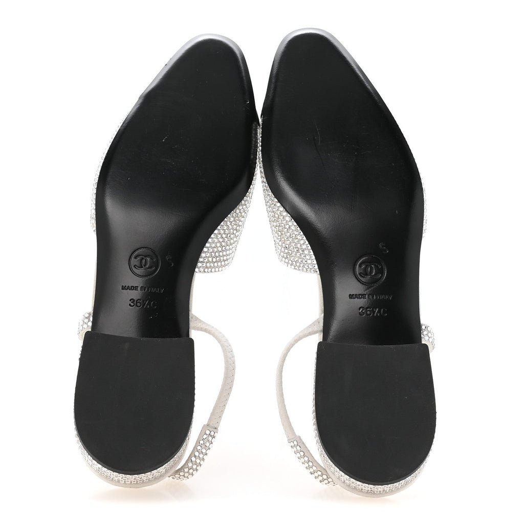 STRASS GROSGRAIN CAP TOE CC SLINGBACK FLATS SILVER BLACK