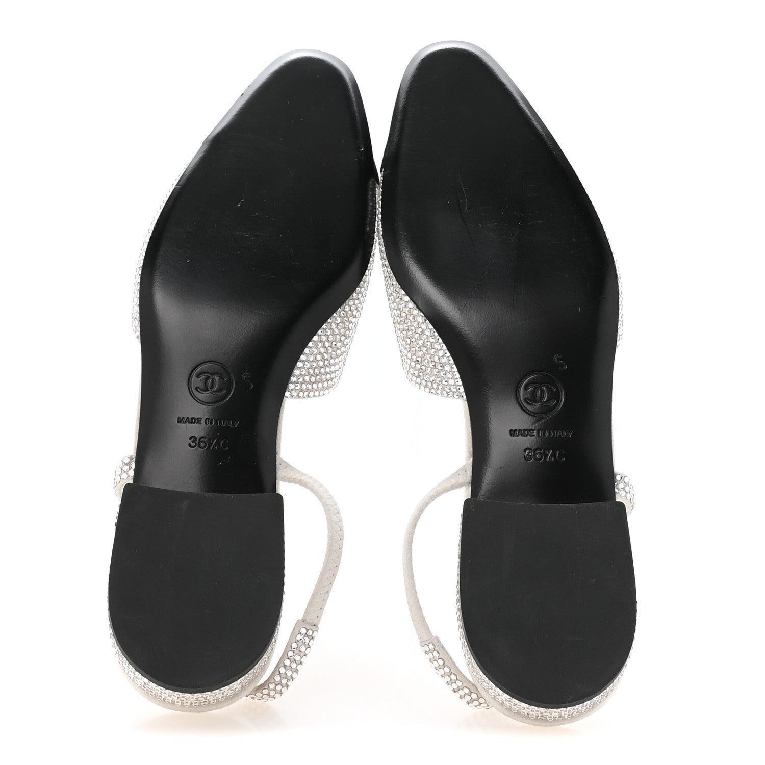 STRASS GROSGRAIN CAP TOE CC SLINGBACK FLATS SILVER BLACK