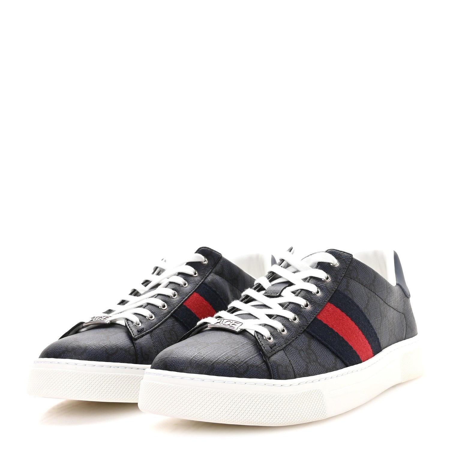 GG SUPREME MONOGRAM WEB MENS NEW ACE SNEAKERS DARK BLUE