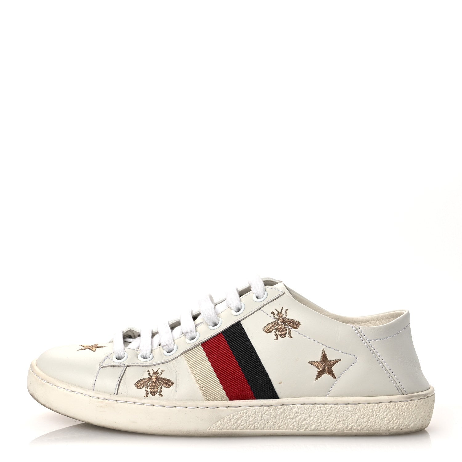 CALFSKIN BEE STAR EMBROIDERED SYLVIE WEB ACE SNEAKERS WHITE