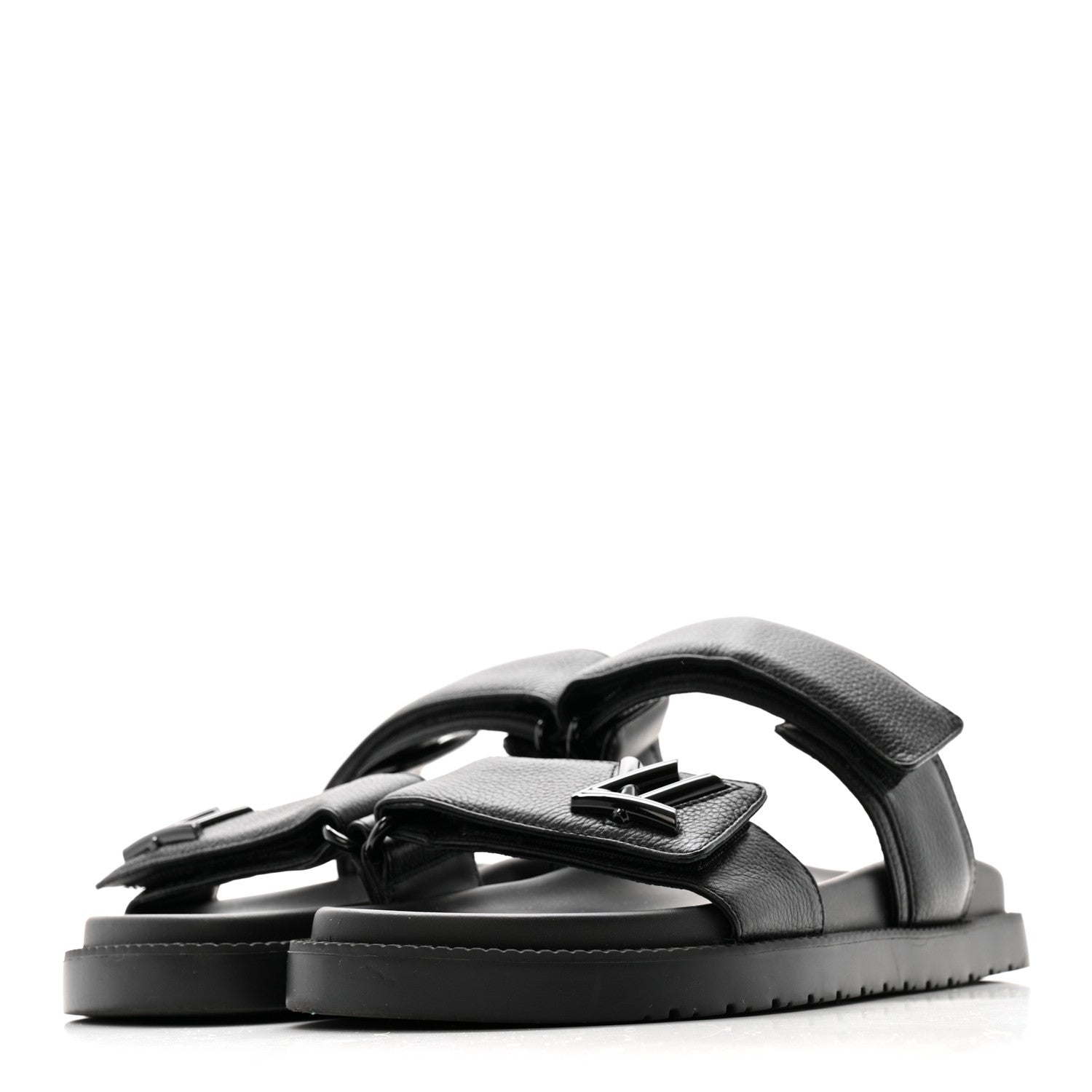 GRAINED CALFSKIN SUNSET COMFORT FLAT SANDALS BLACK