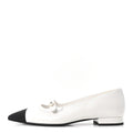 SHINY LAMBSKIN GROSGRAIN PEARL MARY JANES FLATS WHITE BLACK