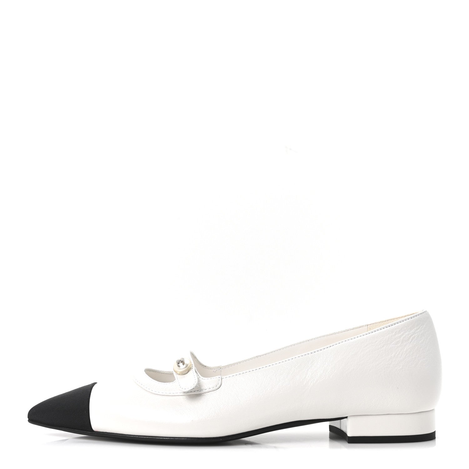 SHINY LAMBSKIN GROSGRAIN PEARL MARY JANES FLATS WHITE BLACK