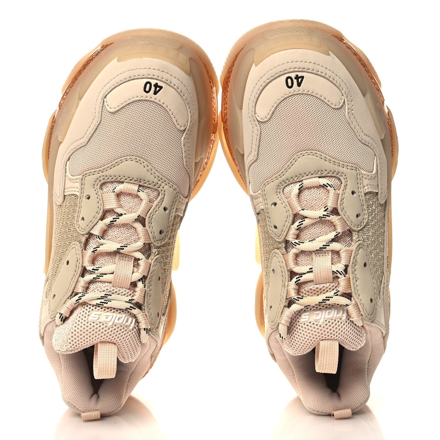 FABRIC MESH CLEAR SOLE WOMENS TRIPLE S SNEAKERS BEIGE