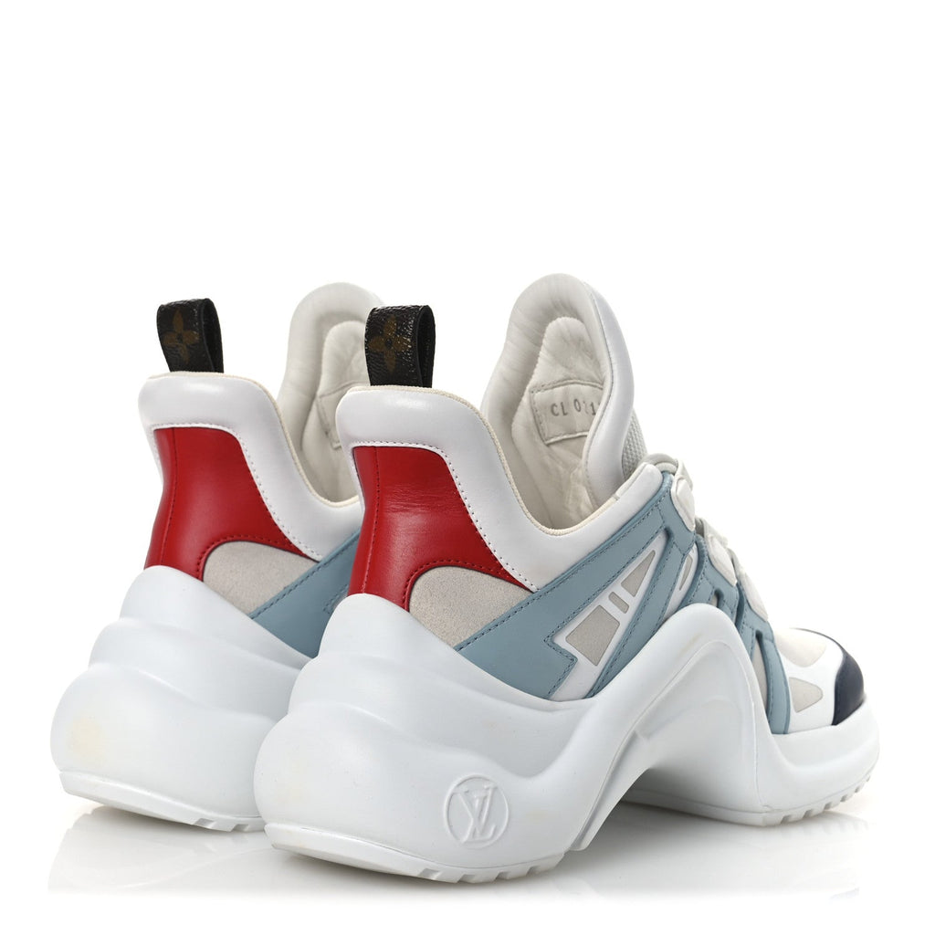 CALFSKIN TECHNICAL NYLON LV ARCHLIGHT SNEAKERS WHITE BLUE GRIS