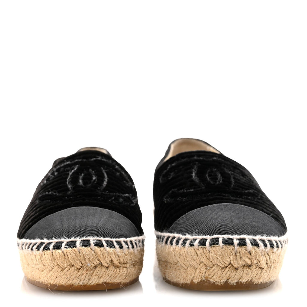 VELVET GROSGRAIN QUILTED CC ESPADRILLES BLACK