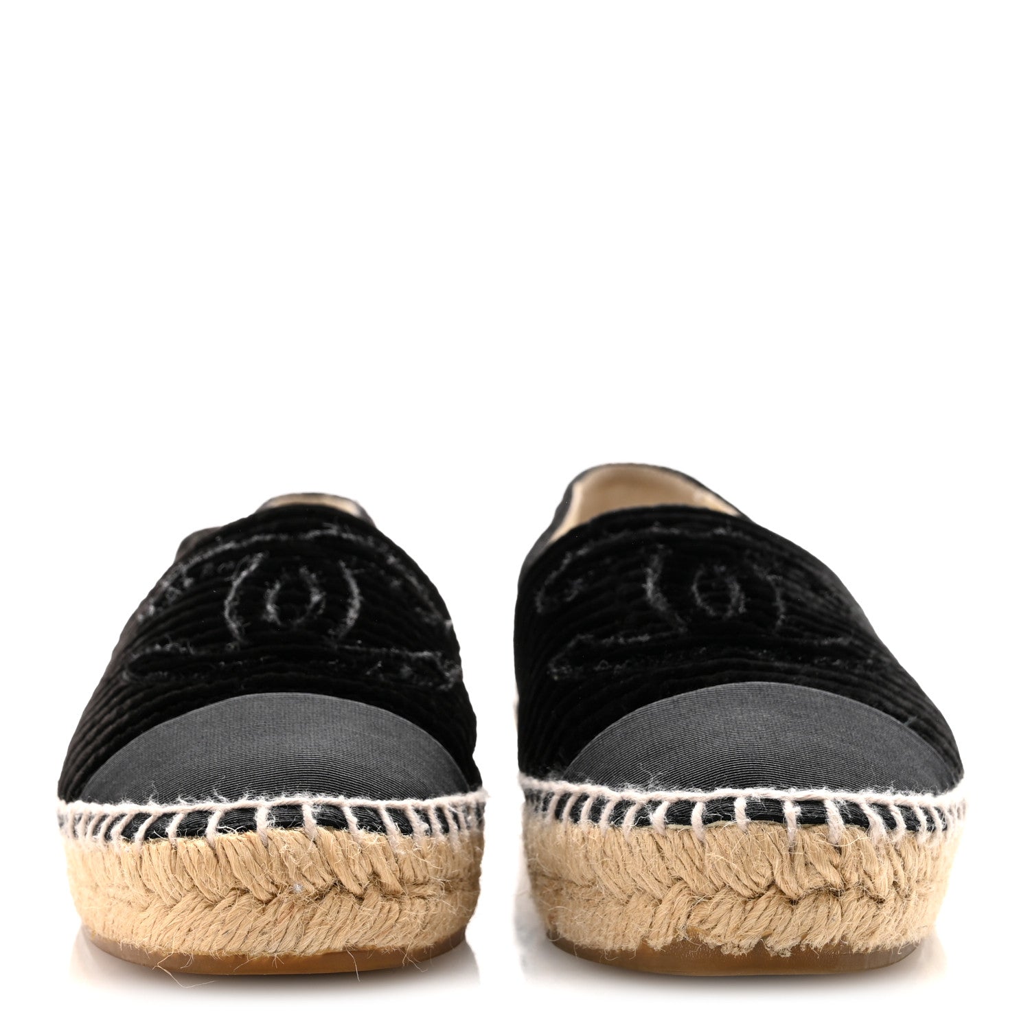 VELVET GROSGRAIN QUILTED CC ESPADRILLES BLACK