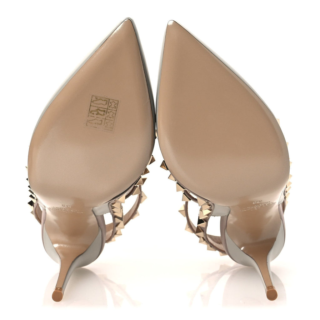 CALFSKIN NAPPA ROCKSTUD ANKLE STRAP 100MM PUMPS PASTEL GREY POUDRE