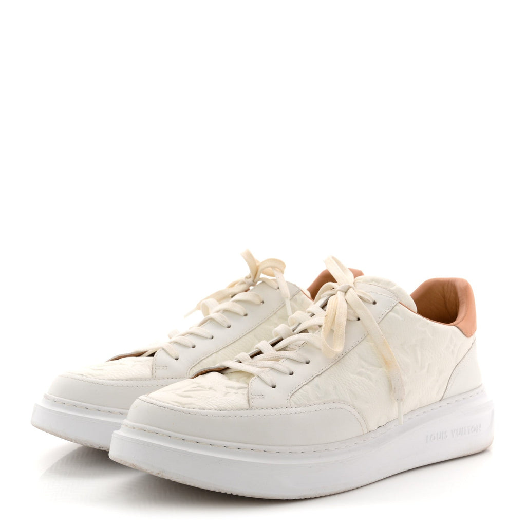 GRAINED CALFSKIN EMBOSSED MONOGRAM MENS BEVERLY HILLS SNEAKERS WHITE