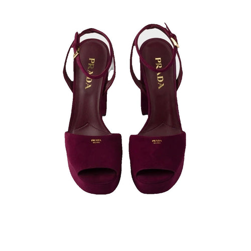 Prada Suede Platform Sandals - Burgundy