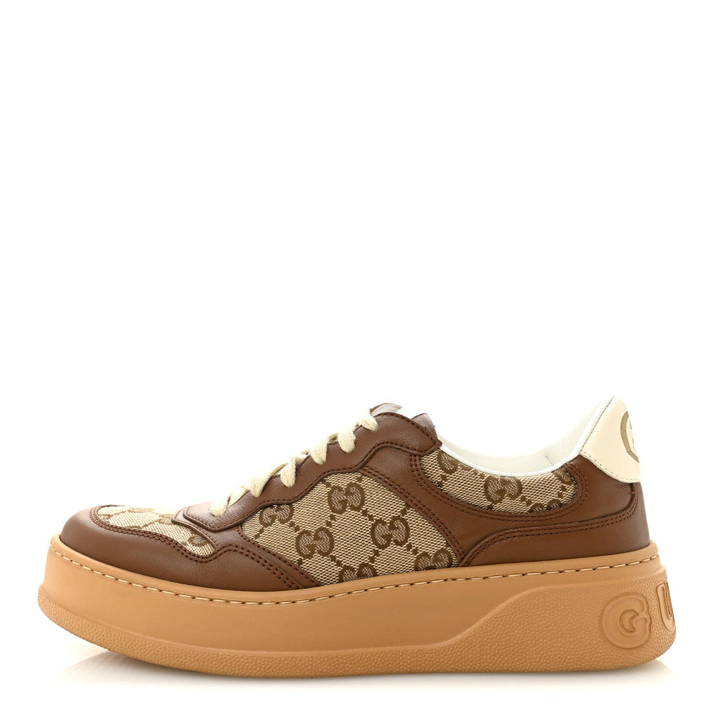 CALFSKIN GG MONOGRAM WOMENS PLATFORM 55MM SNEAKERS HEZELNUT BEIGE EBONY MYSTIC WHITE