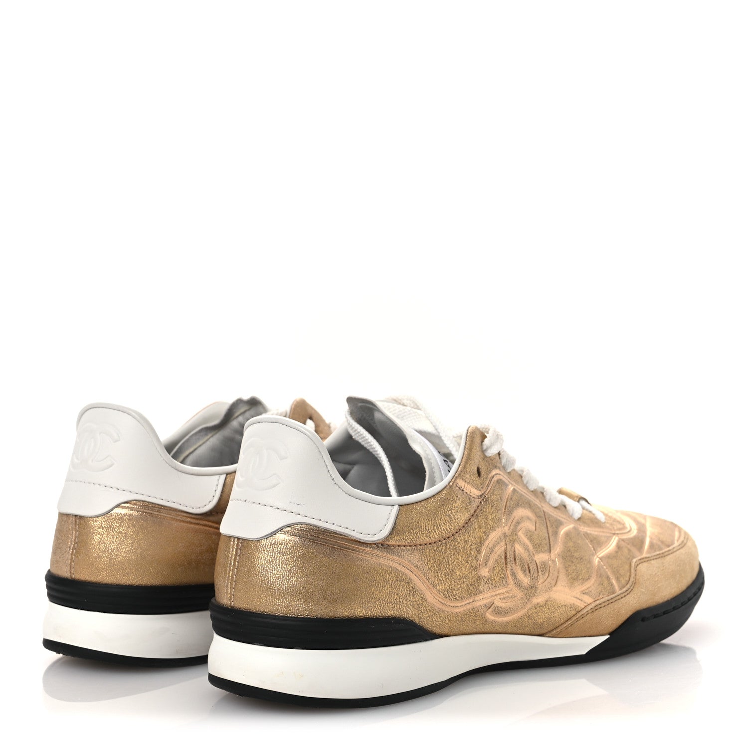 LAMINATED CALFSKIN SUEDE QUILTED WOMENS CC SNEAKERS GOLD
