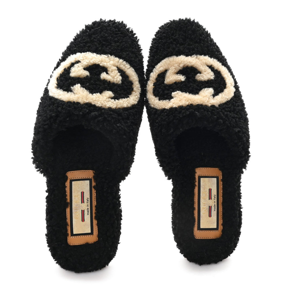 FAUX SHEARLING INTERLOCKING G WOMENS EILEEN SLIPPERS BUTTERSCOTCH BLACK