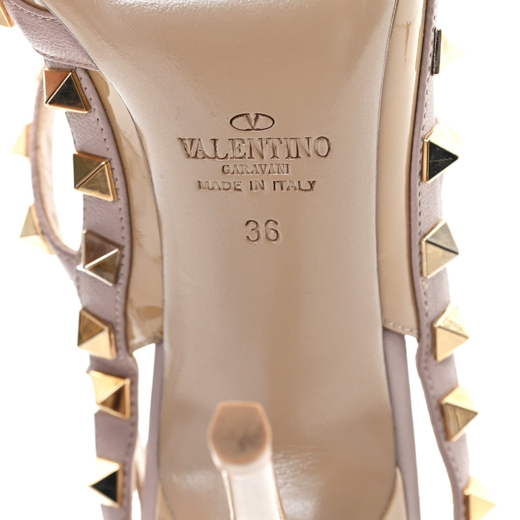 PATENT NAPPA ROCKSTUD ANKLE STRAP 100MM PUMPS CAMEL ROSE POUDRE