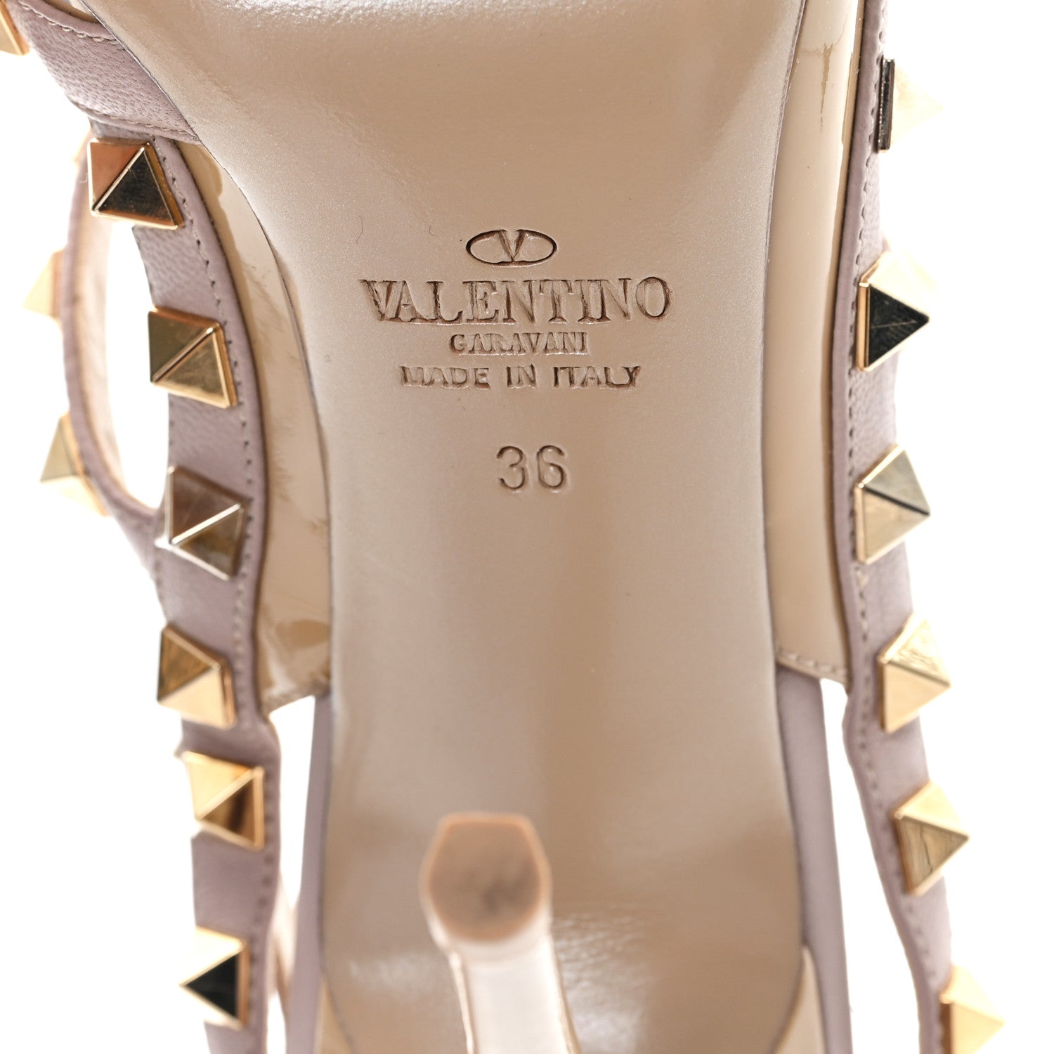 PATENT NAPPA ROCKSTUD ANKLE STRAP 100MM PUMPS CAMEL ROSE POUDRE