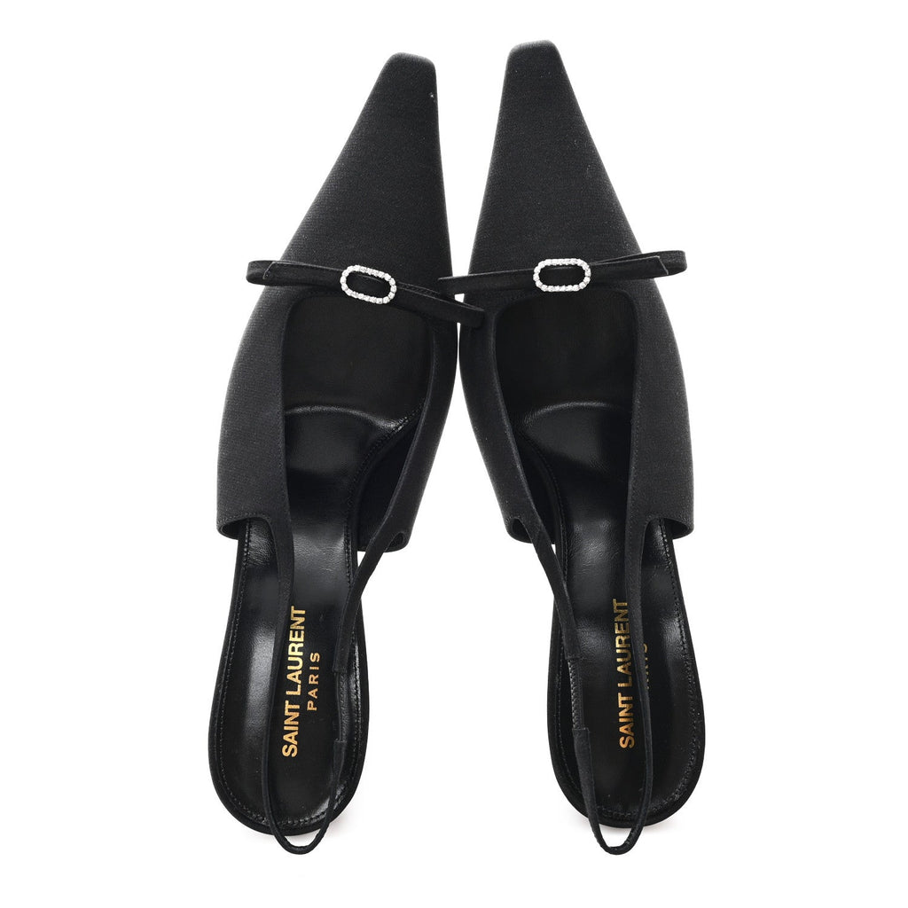CREPE DE CHINE CRYSTAL BOW SLINGBACK PUMPS BLACK
