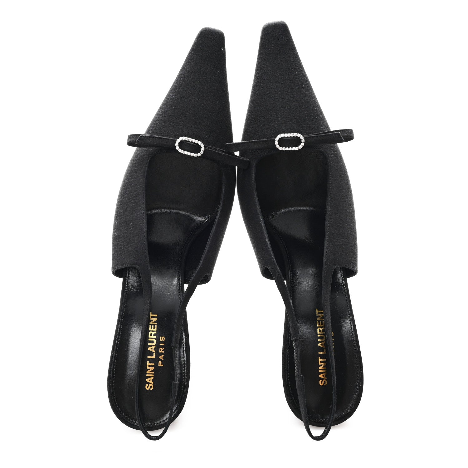 CREPE DE CHINE CRYSTAL BOW SLINGBACK PUMPS BLACK