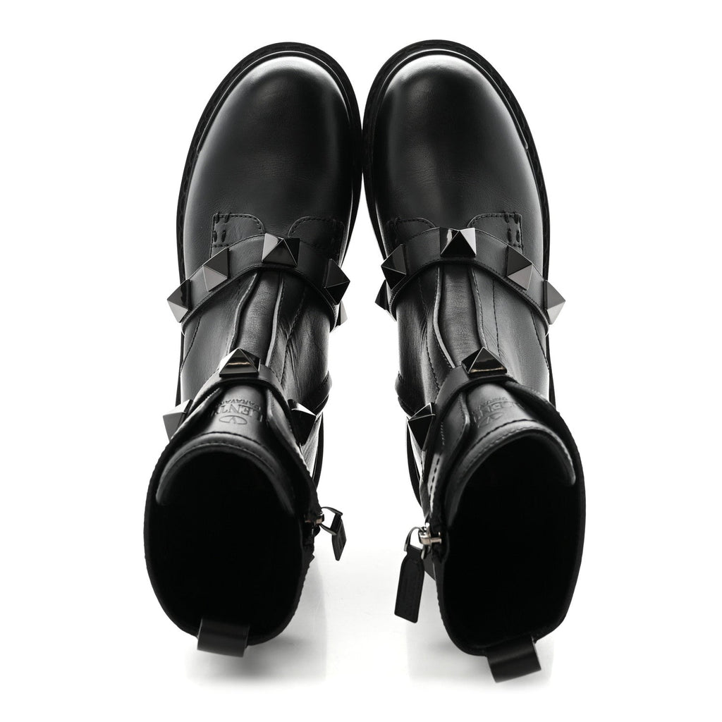 CALFSKIN TONAL ROMAN STUD /40MM COMBAT BOOTS BLACK