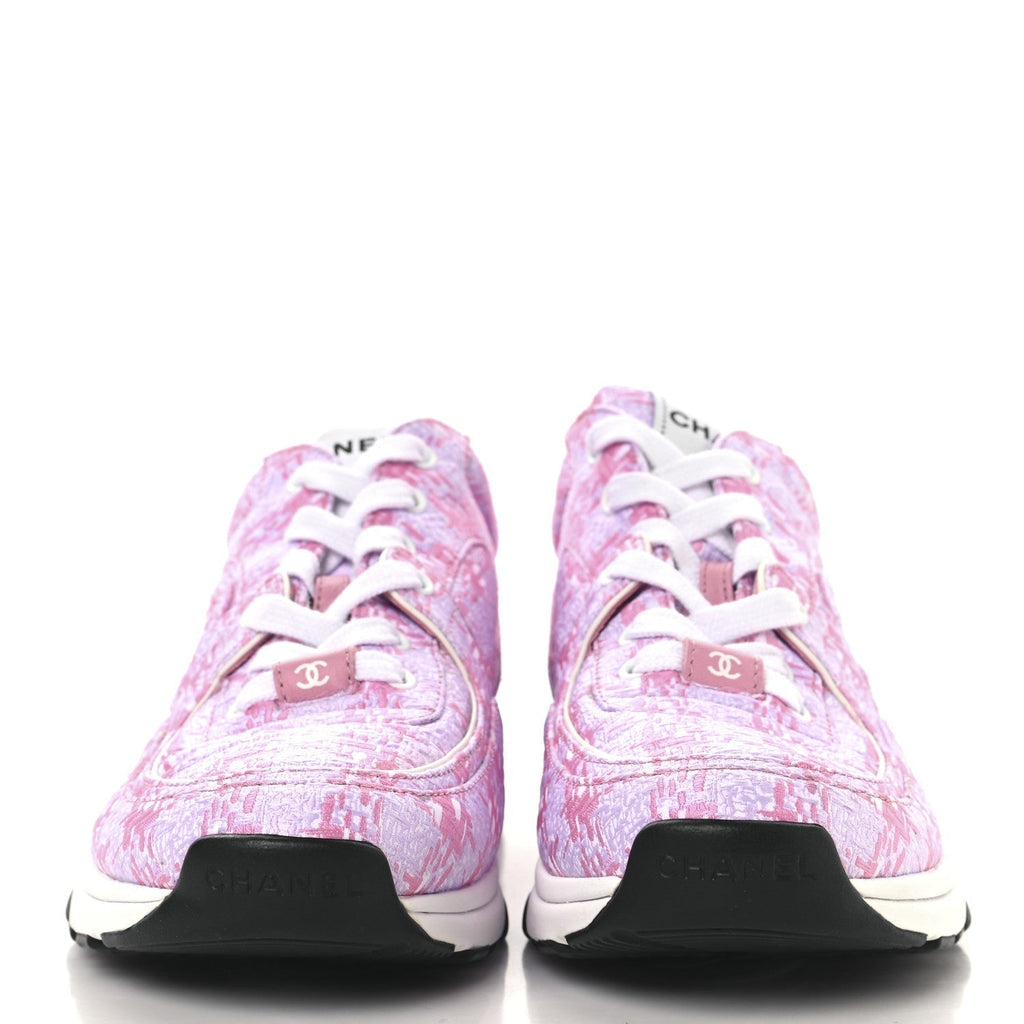 CHANEL TWEED SUEDE CALFSKIN CC SNEAKERS PINK & BEIGE