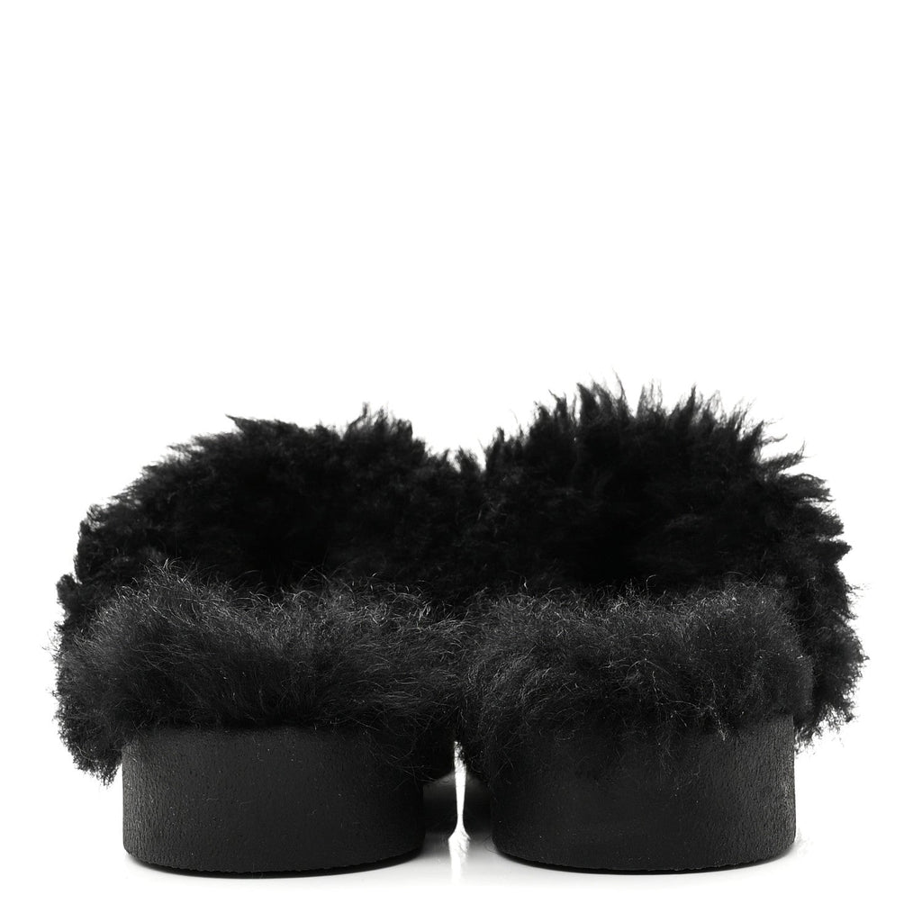 SUEDE SHEARLING CC CAP TOE MULES BLACK