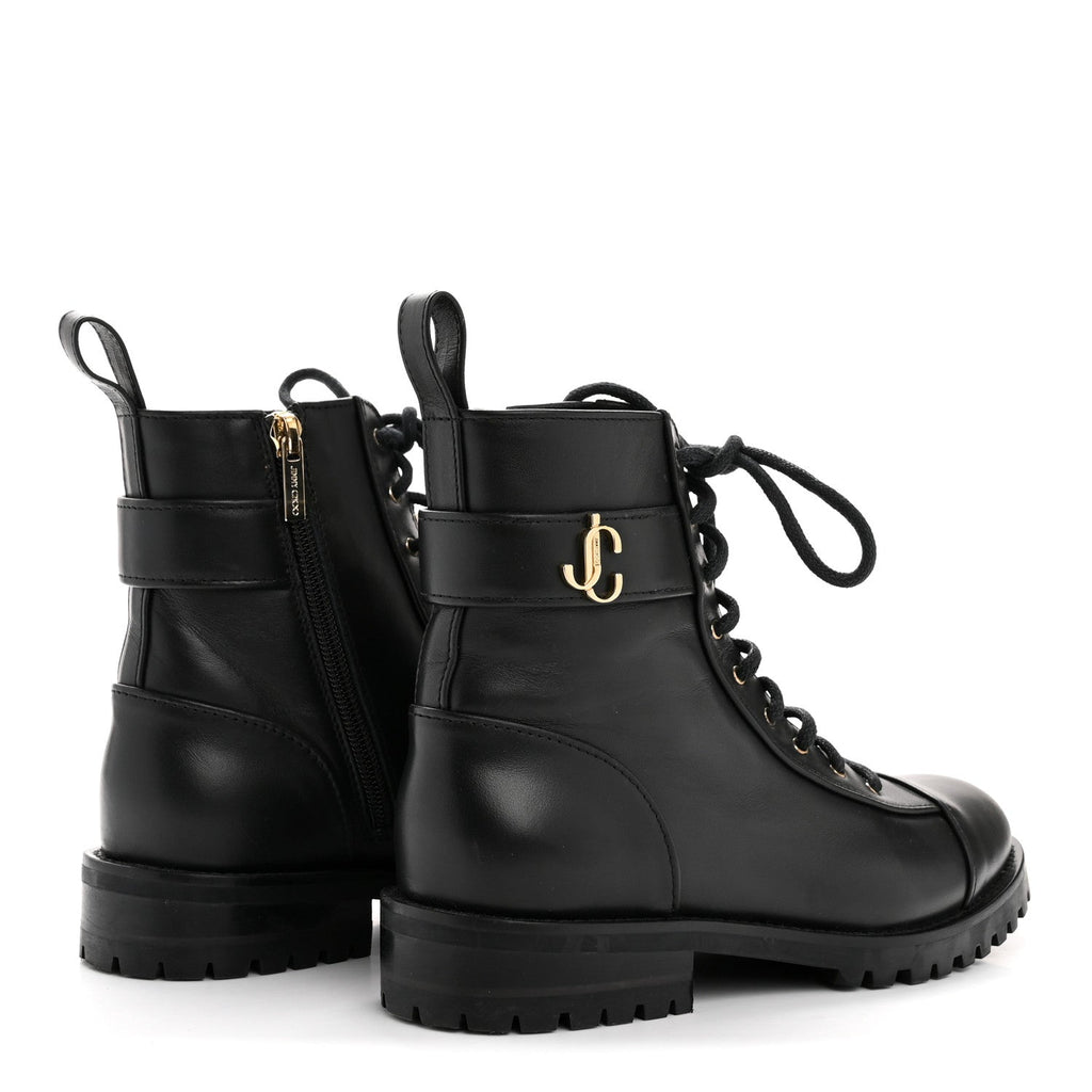 SHINY CALFSKIN CAYO COMBAT BOOTS BLACK
