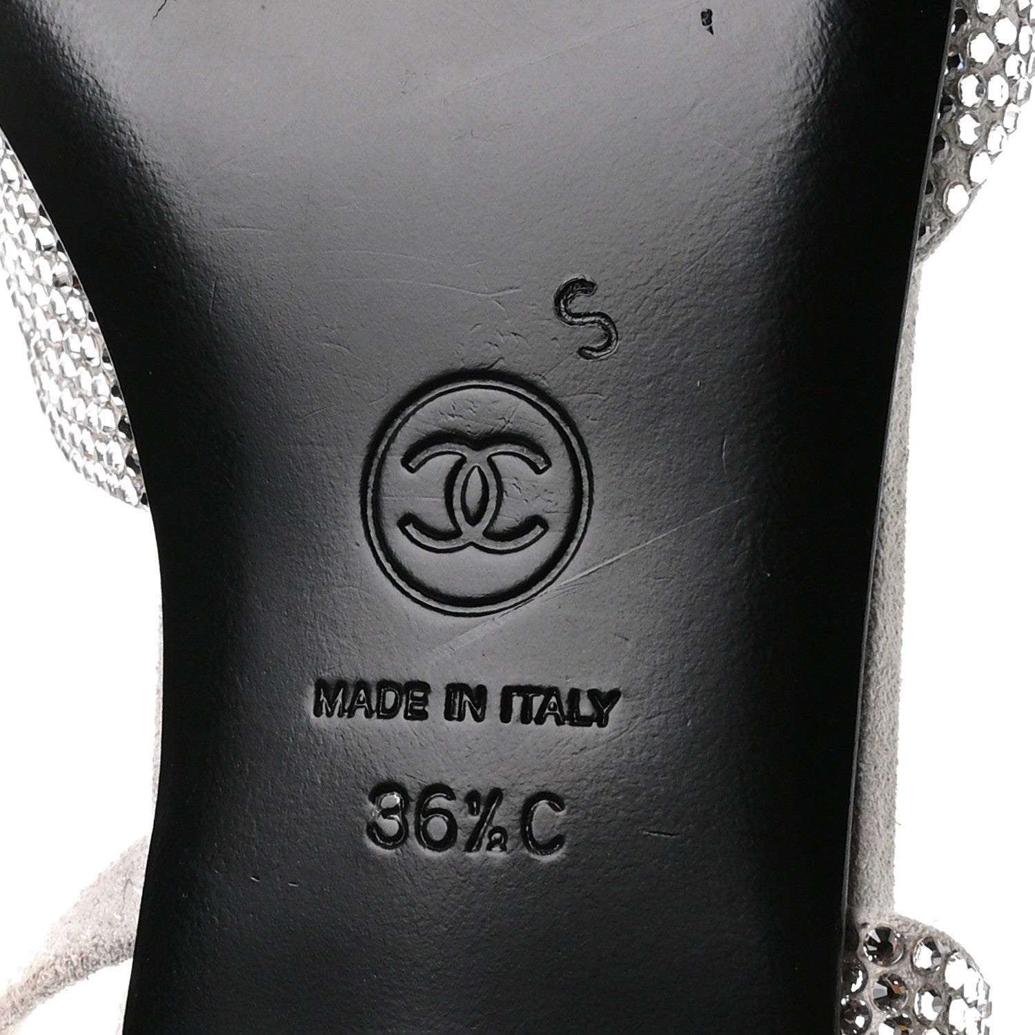 STRASS GROSGRAIN CAP TOE CC SLINGBACK FLATS SILVER BLACK