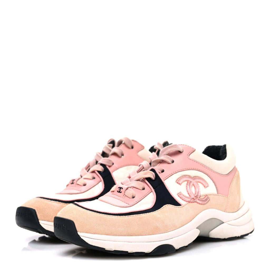 NYLON LAMBSKIN SUEDE CALFSKIN CC SNEAKERS PINK WHITE BLACK