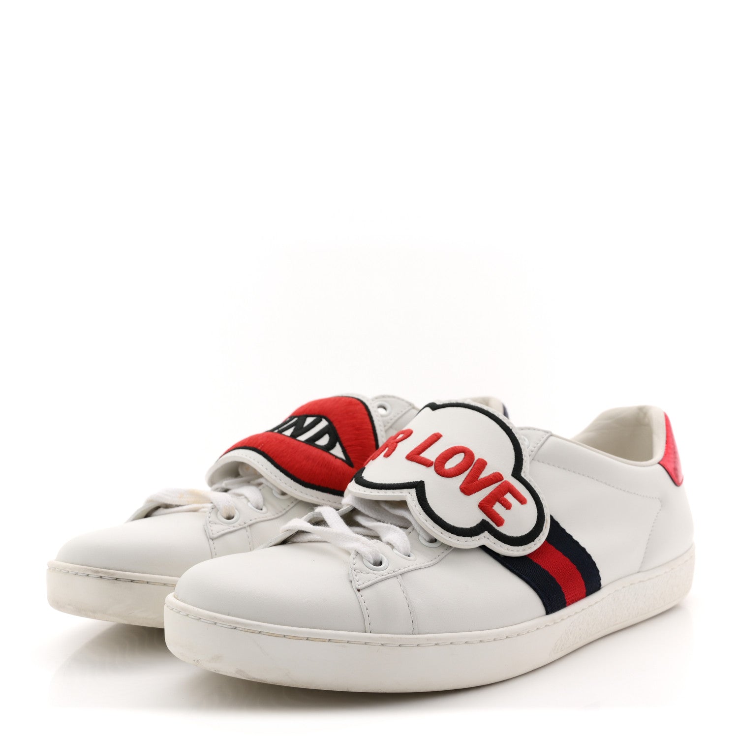CALFSKIN AYERS WEB BLIND FOR LOVE EMBROIDERED WOMENS ACE SNEAKERS WHITE